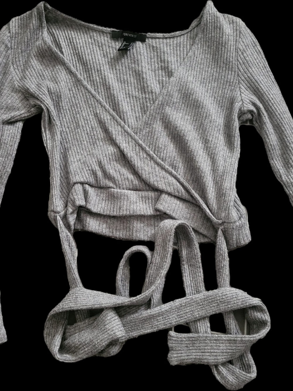 Forever 21 Light Gray Ribbed Wrap V-Neck Sweater